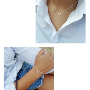 Silver plated V armband + ketting (€5,- combivoordeel)